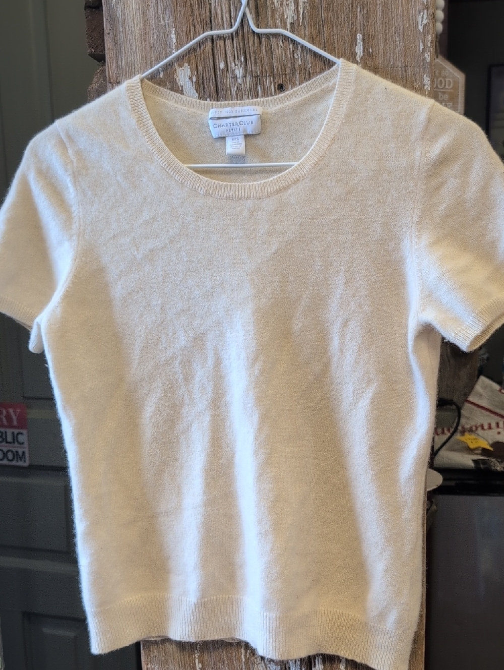 Charter Club Soft Cream Short-Sleeve Cashmere Top